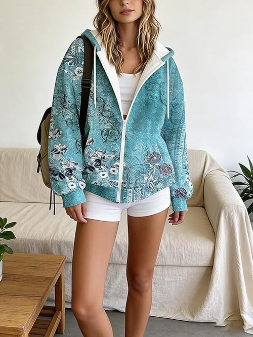 Premium Vintage Print Zip Hoodie