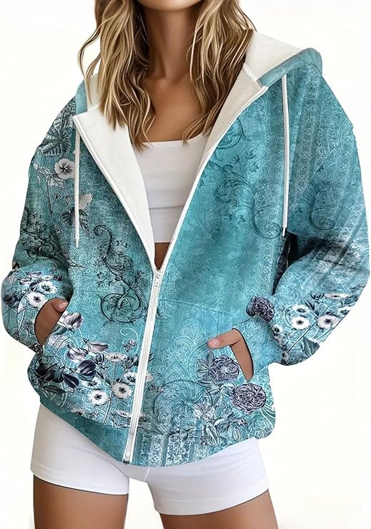 Premium Vintage Print Zip Hoodie