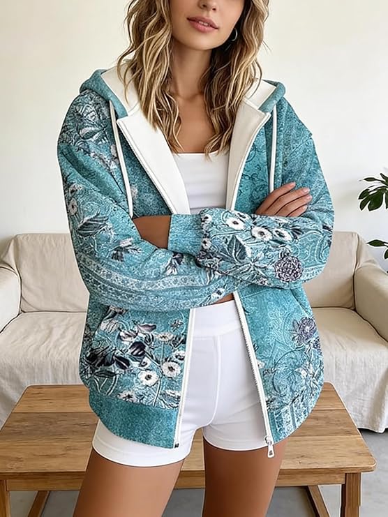 Premium Vintage Print Zip Hoodie