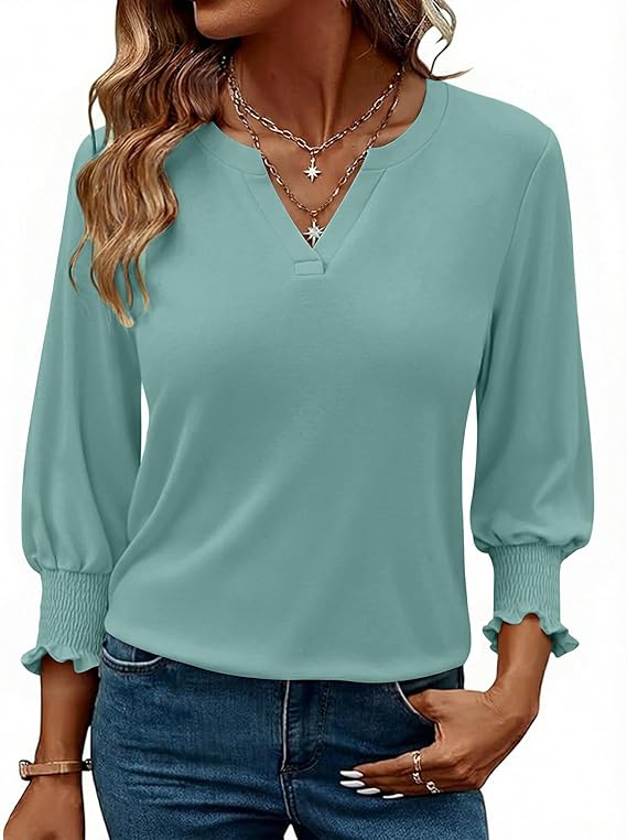 Elegant V Neck Flowing Blouse Top